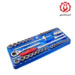 خرید جعبه بکس 43 پارچه اینچی میلیمتری 3/8 و 1/4 درایو جنیوس مدل GS-2343MS از ابزار قشقایی