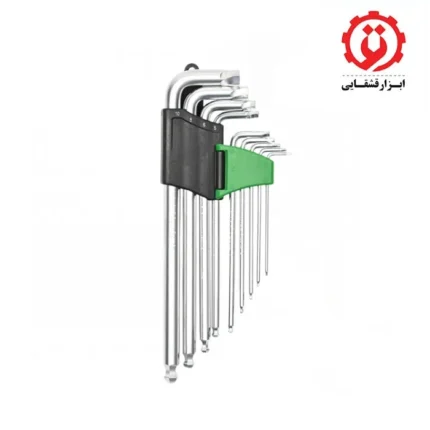خرید آنلاین آچار آلن سر گرد تاپ تول کارتی فوق بلند پیچ درار 9 عددی مدل GAAL0927 از ابزار قشقایی