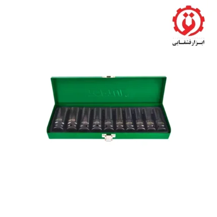 قیمت جعبه بکس 10 پارچه درایو 1/2 بلند فشار قوی (مشکی) تاپ تول GDAD1002 از ابزار قشقایی