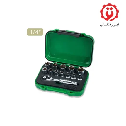 خرید جعبه بکس 13 عددی 1/4 اینچ با دسته جغجغه مینی تاپ تول مدل GABW1301 از ابزار قشقایی