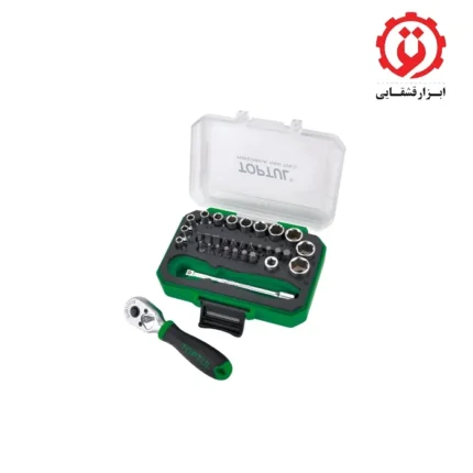 خرید جعبه بکس و بیت 33 پارچه 1/4، ، بکس 4تا 13 mm +دسته جغجغه مینی + کمک تاپ تول مدلGABW3301 از ابزار قشقایی