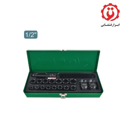 قیمت جعبه بکس 18 پارچه 1/2 درایو مشکی فشار قوی تاپ تول مدل GCAD1807 از ابزار قشقایی
