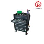 قیمت جعبه ابزار 340 پارچه 7 کشو چرخدار ذغالی با 5 کشو ابزار تاپ تول TOPTUL مدل GE-34028 از ابزار قشقایی