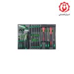 خرید اینترنتی جعبه ابزار 340 پارچه 7 کشو چرخدار ذغالی با 5 کشو ابزار تاپ تول TOPTUL مدل GE-34028 از ابزار قشقایی