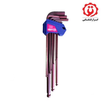 ست 9 عددی آچار آلن ته گرد رو کارتی فوق بلند آریل مدل ALF0994B