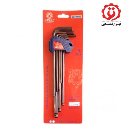 خرید اینترنتی ست 9 عددی آچار آلن ته گرد رو کارتی فوق بلند آریل مدل ALF0994B